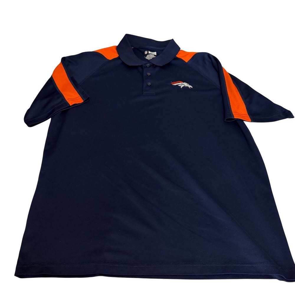 NFL Team Apparel Denver Broncos Polo Shirt Mens XL Navy Blue Orange Football
